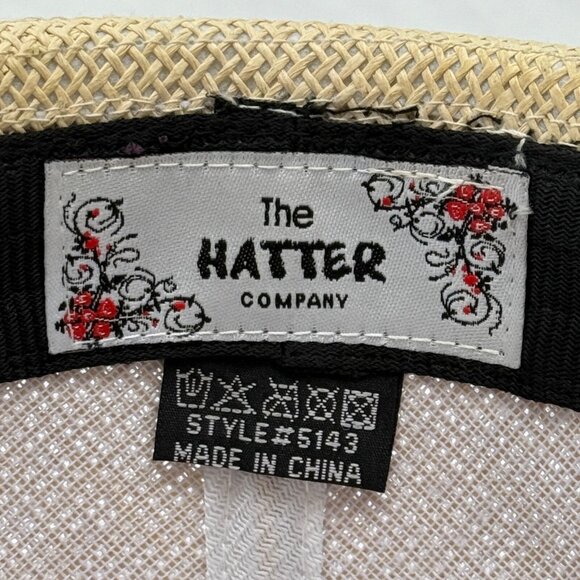 The Hatter Company Straw Fedora Hat Beige with Black Band - Picture 8 of 9